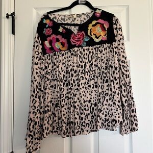 Savanna Jane Floral Embroidered Leopard Print Top